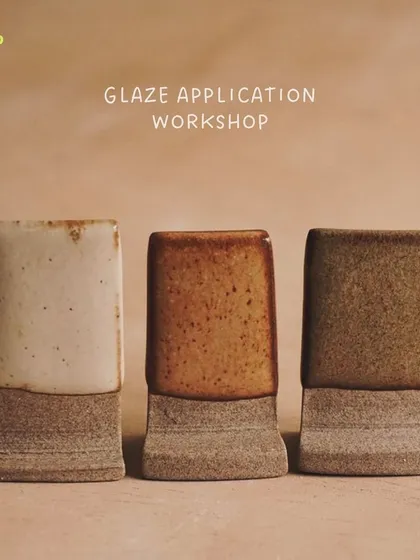 An advertisement for our Glaze Application Workshop, showing test tiles with different glaze outcomes.