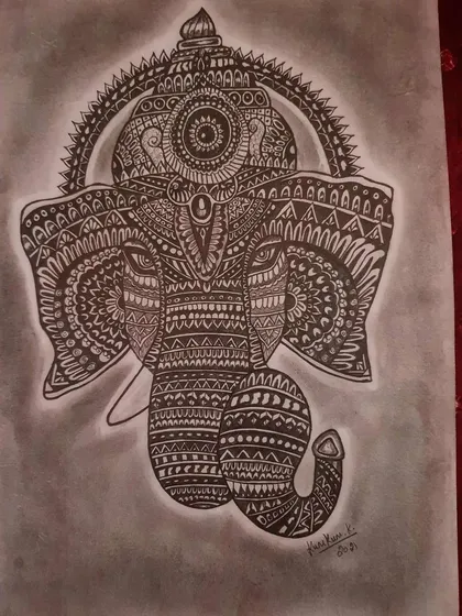 This detailed mandala drawing of Lord Ganesha is a form of meditation for me. Every line and pattern is drawn with focus and devotion. I create these intricate pieces to bring a sense of peace and spirituality into your home.