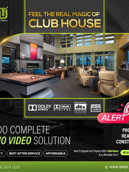 We offer complete audio-video solutions for real estate clubhouses, transforming them into premium entertainment zones. Our services include installing high-quality sound systems, displays, and integrating technologies like Dolby Atmos for a cinematic experience.