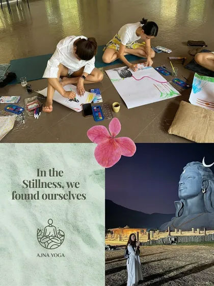In the stillness, we found ourselves. Our Kerala retreat included creative art sessions to express our inner worlds and a visit to the powerful Adiyogi statue for deep spiritual connection.