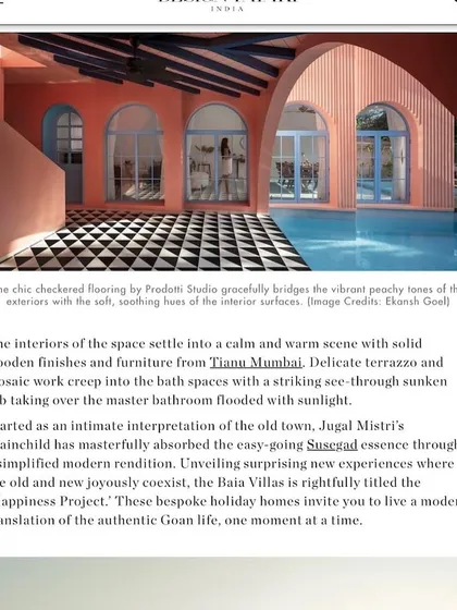 This excerpt from the Design Pataki feature describes how the Baia Villas absorb the easy-going 'Susegad' essence of Goa, creating a modern translation of the authentic Goan life.