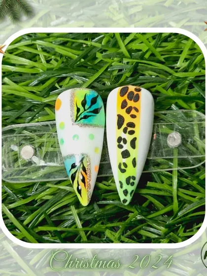 This student work combines neon gradients with bold animal prints, demonstrating a flair for trendy and eye-catching designs.