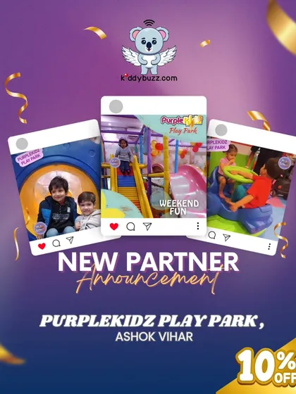 I'm thrilled to partner with Purplekidz Play Park in Ashok Vihar. This graphic shows the fun slides and play structures that make it a perfect spot for your little ones to laugh and learn. Get 10% off when you book via Kiddybuzz.