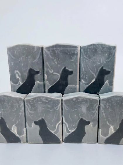 The Vanishing Phantom Hound, a soap I created using the "Ghost Swirl" technique to achieve a silhouette against a starry night sky.