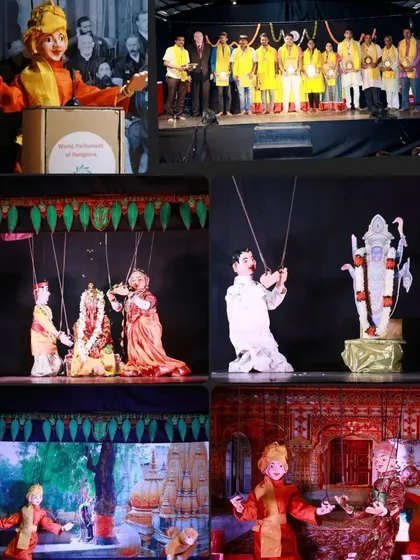 This collage from our festival features a puppet of Swami Vivekananda and scenes from a performance depicting the life of the spiritual leader.