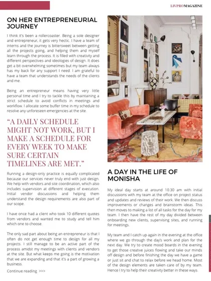 Sharing more about the challenges and rewards of being a designer and entrepreneur in my Livpro Magazine feature.