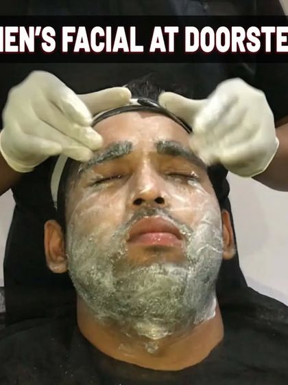 A men's facial at your doorstep is the ultimate convenience. This client is receiving a full facial treatment, including a relaxing massage with professional products, to achieve a clean and glowing complexion.