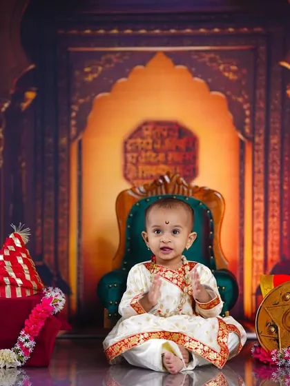 A powerful pose from our little Chhatrapati, capturing the brave and noble spirit of the Maratha warrior theme.