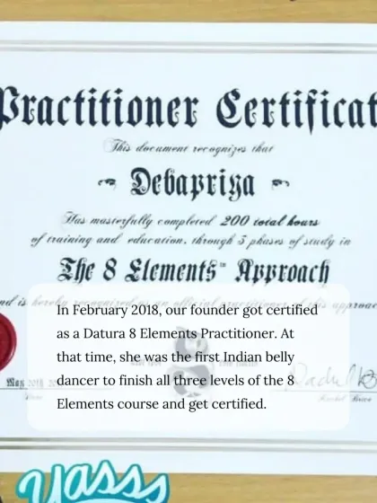 My training as a Datura 8 Elements Practitioner has deeply informed my approach to dance and conditioning. This certification represents over 200 hours of study in a method that integrates technique with anatomical understanding.