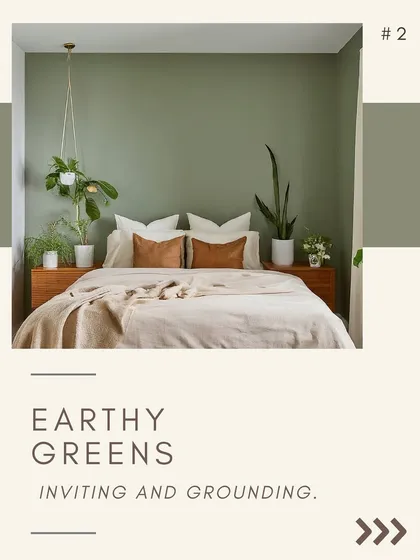Earthy greens are both inviting and grounding. This shade connects the room to nature and works beautifully with natural wood tones and neutral bedding.