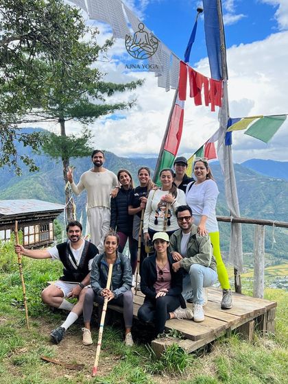Our Sangat in Bhutan, taking a moment to connect with the incredible landscape. These group moments, sharing the journey together, create bonds and memories that last a lifetime.