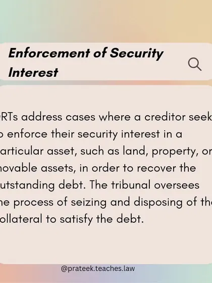 DRTs also oversee cases where a creditor seeks to enforce their security interest, such as seizing and selling collateral like property to recover a debt.
