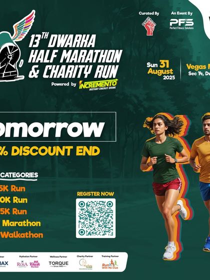 Last chance to save big. A poster announcing the final day for the 40% discount on the Dwarka Half Marathon.