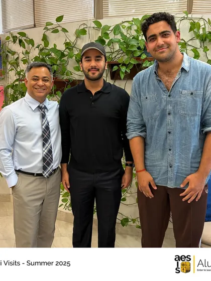Alumni visiting from abroad meet with our High School Principal. Our leadership is always eager to reconnect with former students and hear about their journeys.