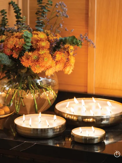 Some moments call for a grand statement. My Gold Jaali multi-wick scented candles are designed to be the radiant heart of a gathering. The intricate metalwork casts beautiful shadows, while the warm glow of multiple wicks and the opulent Oud Rose fragrance fill the room with an air of celebration.