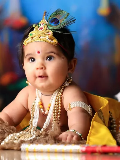 An adorable themed studio shoot celebrating Janmashtami. We love getting creative in our Malad studio to bring your vision for your child's portraits to life.