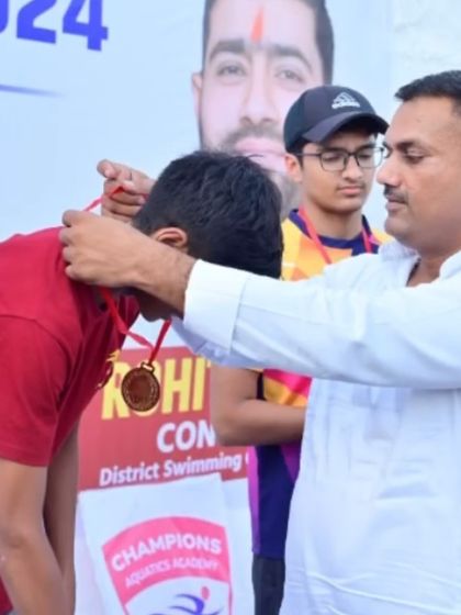 A medal ceremony for Aryaman Suri. Each medal represents a step forward in his journey, a result of our well-planned training regime.