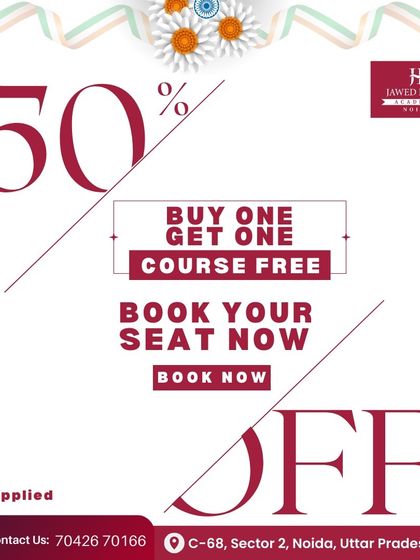 A promotional graphic for our 50% off and "Buy One Get One Free" course offer.