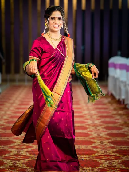 A joyful moment on her wedding day. The makeup is designed to be long-lasting and picture-perfect, from the grand entrance to the final farewell.