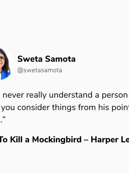 A tweet-style graphic with a quote from 'To Kill a Mockingbird' about seeing things from another's point of view, a foundational principle of my coaching.