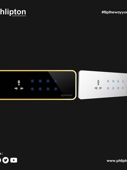 An eight-button panel with a socket, offering a comprehensive control solution for complex lighting setups and appliance management.