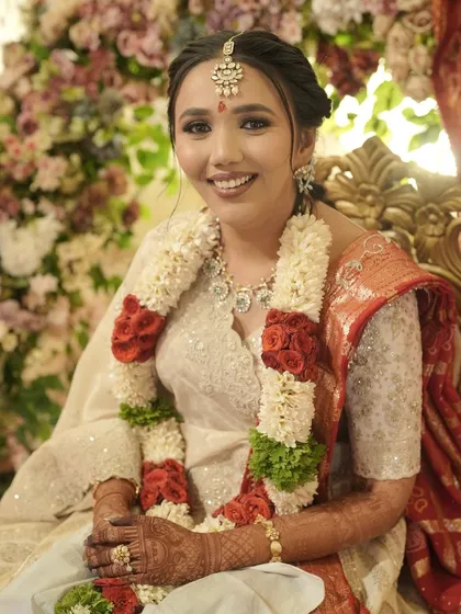 A beautiful portrait of the bride, looking serene and happy during the ceremony.