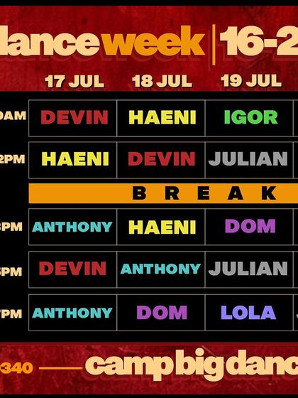 The schedule for Camp Big Dance is out. Choose your classes with our lineup of international faculty. We offer drop-ins, class packs, and group discounts.