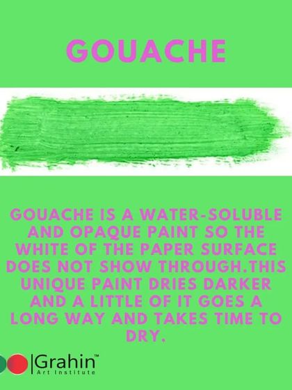 Gouache is an opaque, water-soluble paint. Unlike watercolour, the white of the paper does not show through, and it has a unique quality of drying slightly darker than it appears when wet.