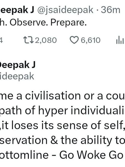 A lesson from history. When a civilisation pursues hyper-individualism and hyper-liberalism, it loses its sense of self-preservation. The bottom line is simple: Go Woke, Go Extinct.