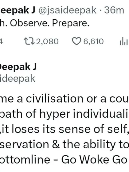 A short, powerful thesis: "Go Woke Go Extinct." I argue that hyper-individualism and hyper-liberalism erode a civilization's sense of self-preservation.