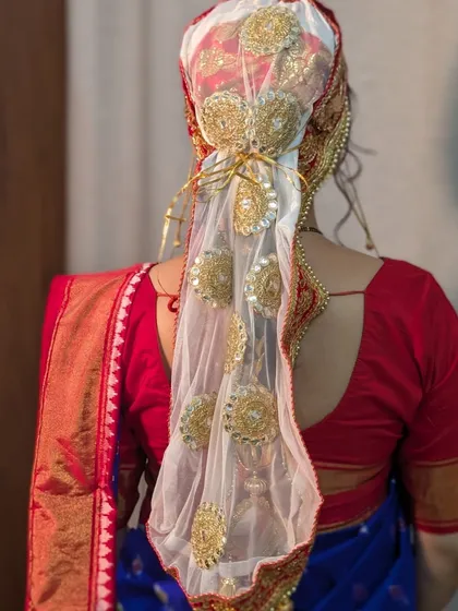 A detailed shot of the back of the Kashmiri Tarang, showing the craftsmanship of the headgear.