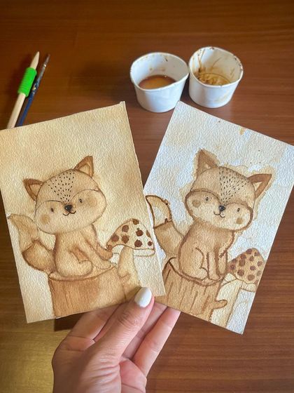 Say hello to these two little foxes, painted entirely with coffee. I love the warm, rustic tones and the texture that this unique medium creates.