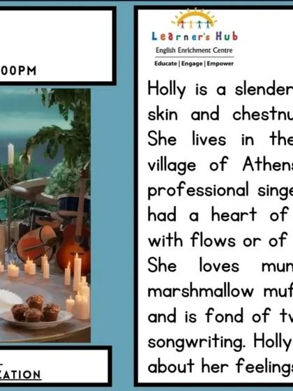 This beautiful character sketch was written by Fiona, a Grade 6 student. She has imagined a singer-songwriter named Holly, using rich, descriptive language to paint a picture of her appearance, personality, and dreams.
