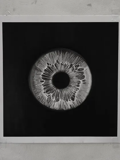 The final framed piece of my 'Iris' drawing. It looks like a planet or a galaxy.