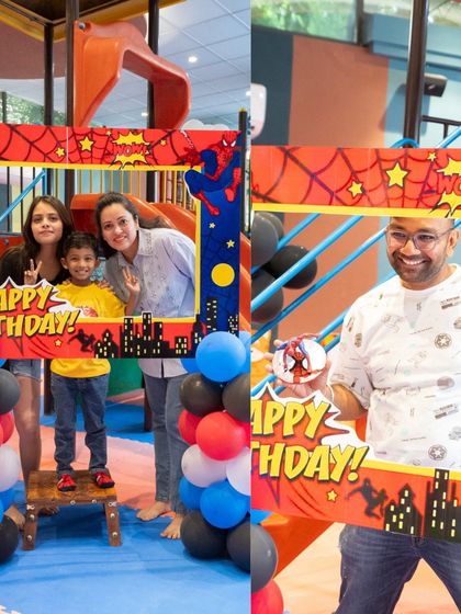 More fun moments captured in our Spiderman photo booth frame, a popular feature for guests to create lasting memories.