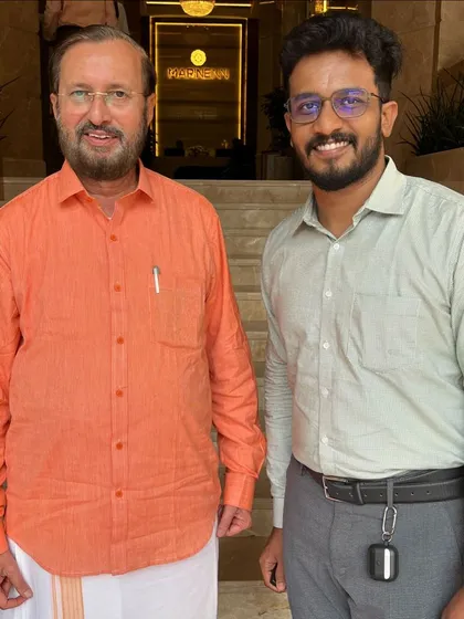 Meeting with former Union Minister Prakash Javadekar in Kochi. Discussing the economic landscape and the role of startups is crucial for creating a supportive environment for entrepreneurs to thrive.