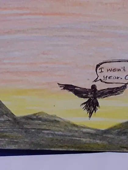 Another piece of art from the Madurai workshop, depicting a bird's farewell. It is wonderful to see how each person visualizes a story differently.