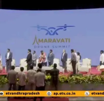 A shot from the live broadcast of the Amaravati Drone Summit, showing the scale of the event where we made history.