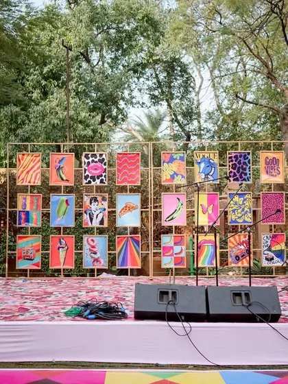 A close-up of the pop-art backdrop, a unique and personalized element that set the tone for a fun-filled event.