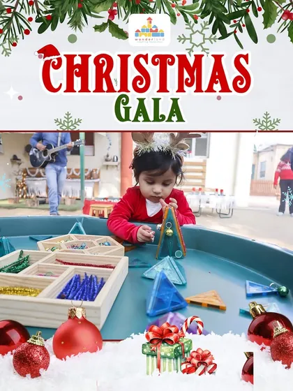 At our Christmas Gala, children explore building and creating with magnetic tiles and festive loose parts. This open-ended play encourages creativity and problem-solving in a joyful, holiday-themed setting.