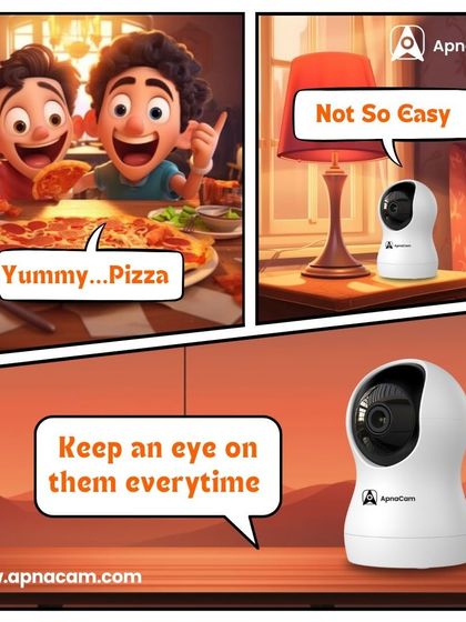 Keep an eye on them every time. This comic shows how the Z11 camera helps you monitor your children, even during a pizza party, ensuring they are always safe.