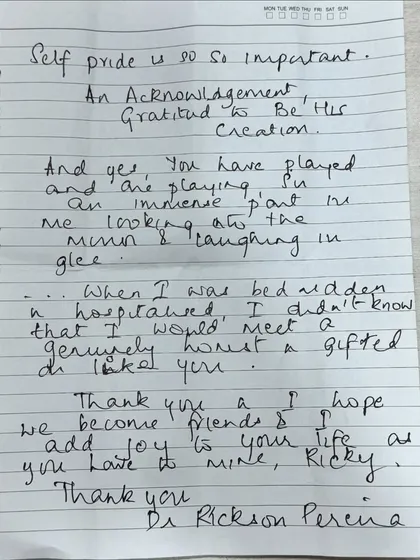 A handwritten note from a grateful patient. Moments like these are the most rewarding part of my work. Knowing that I have helped someone look into the mirror and laugh in glee is why I do what I do.
