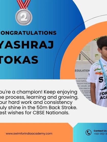 Yashraj Tokas with his silver medal in the 50m Backstroke at the CBSE Swimming Competition. A champion in the making.