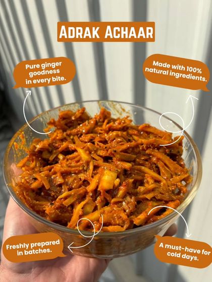 Experience the pure goodness of ginger in every bite of our Adrak Achaar. Made with 100% natural ingredients, it's a must-have for cold days.