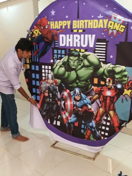 Adjusting the Avengers backdrop to make sure it's perfectly smooth.