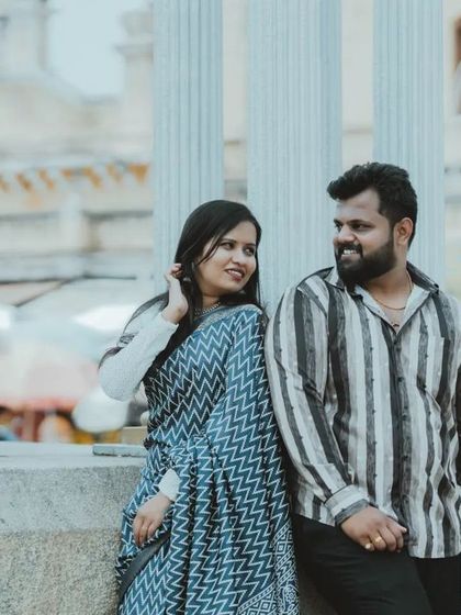 A sweet, candid interaction between a couple during their city pre-wedding shoot. We focus on the small moments that tell your big love story.