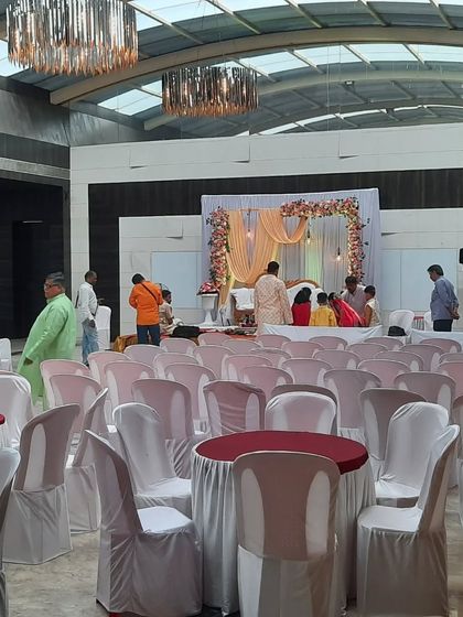 The hall during setup for the engagement event. My team and I are always on-site to make sure everything is arranged as planned.