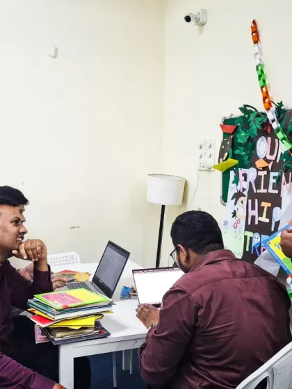 The TATA AMC team hard at work, cataloging each book in our database. This behind-the-scenes effort is what enables us to create story sessions that spark imagination and nurture healing.