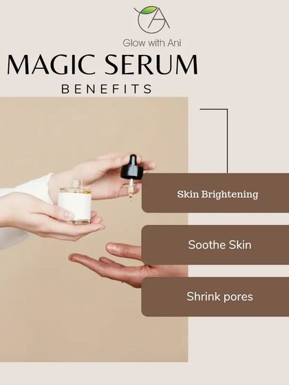 The key benefits of my Magic Serum are simple: skin brightening, soothing the skin, and shrinking pores.