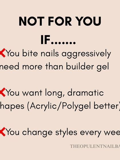 When is builder gel NOT the right choice? This graphic explains situations where you might need a stronger product like acrylic, for example, if you are an aggressive nail biter.